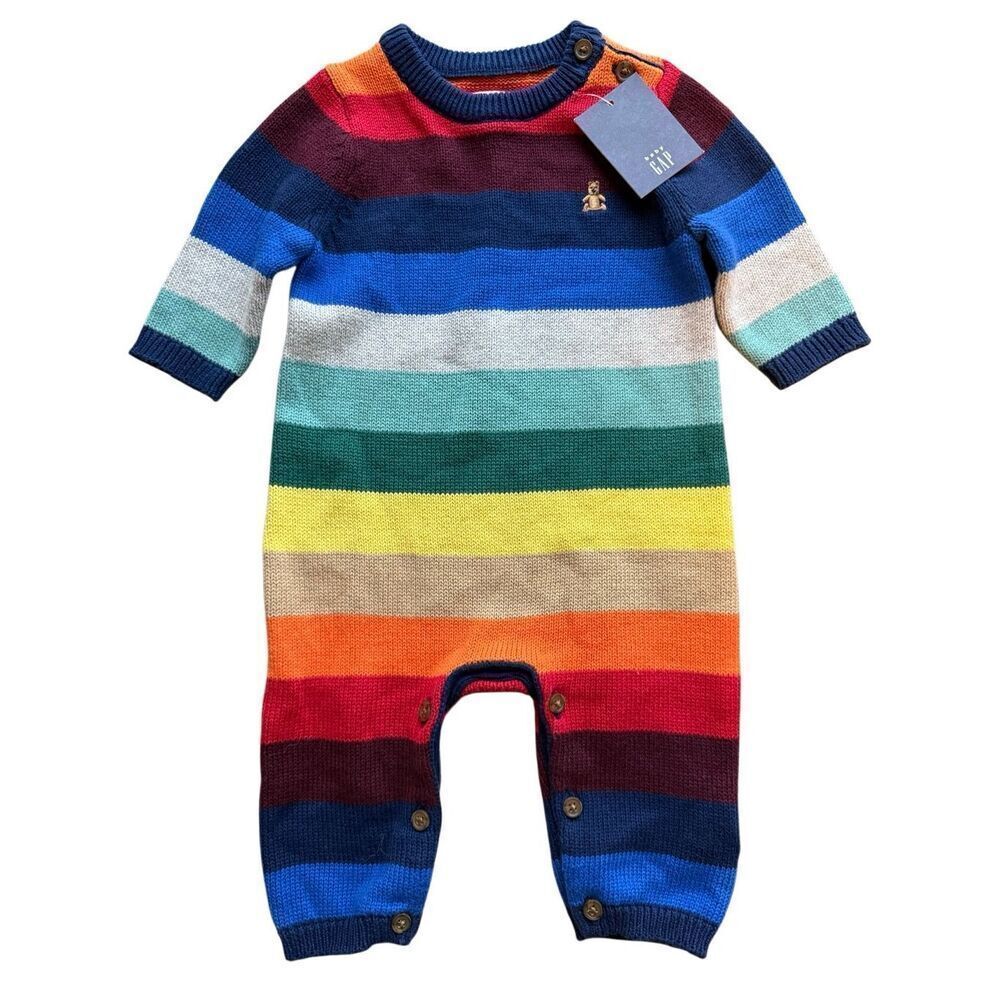 GAP Baby Cotton Happy Stripe One-Piece sweater romper Size 0-3M - Picture 2 of 7